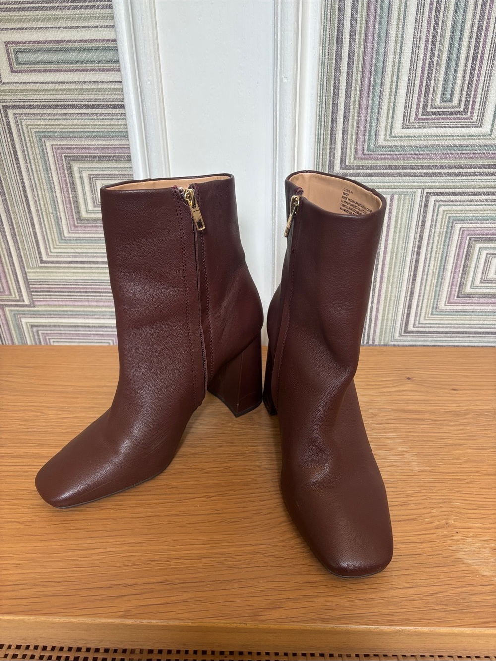 Burgundy Block Heel Square Toe Saks Fifth Avenue Ankle Boots